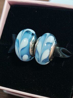 Authentic Pandora Light Blue Swirl Murano Glass Charms – 790674 Set of 2 Retired